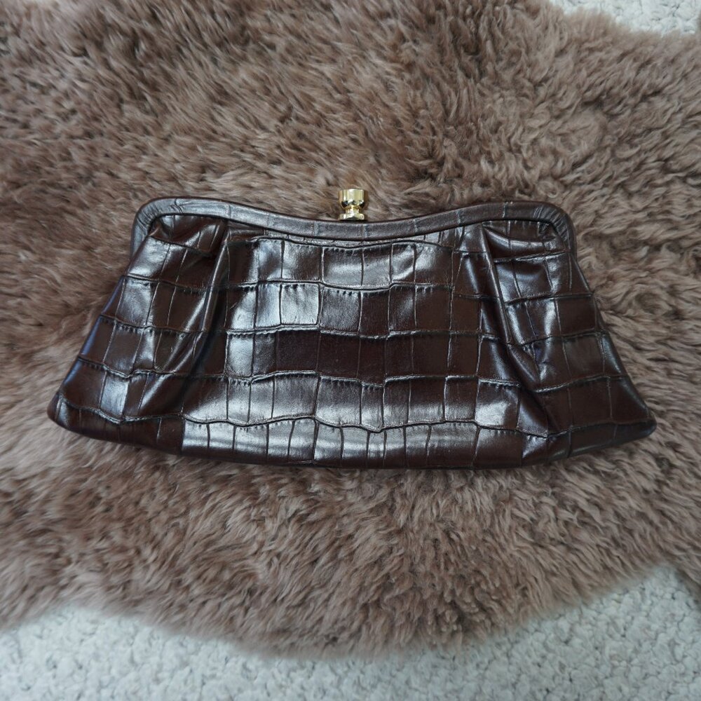 Snake Skin Pleather Brown Cloth Gold Hardware